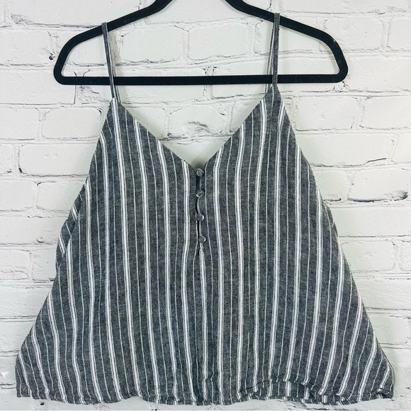 ABOUND LINEN BLEND STRIPE BUTTON FRONT GREY&WHITE CAMISOLE/TANK SIZE (XXL) - Picture 1 of 10